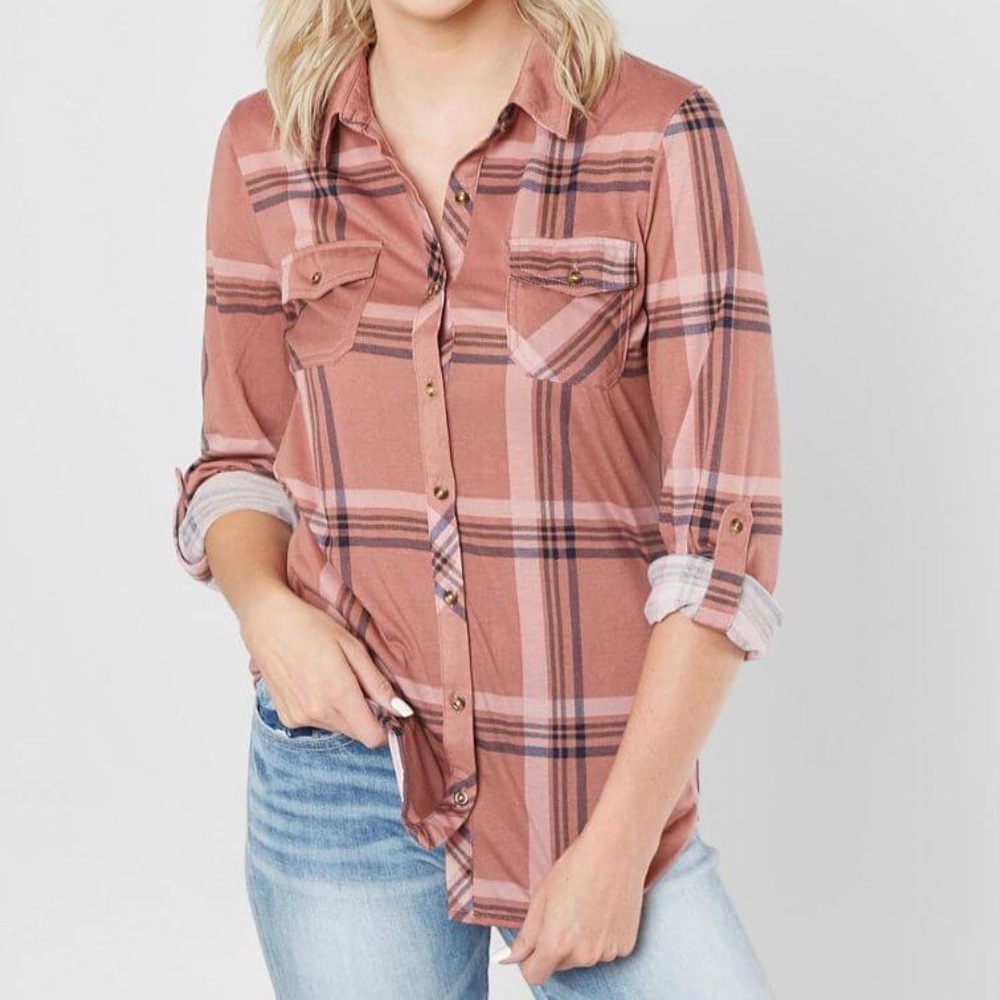 Buckle Mauve/Pink Plaid Top